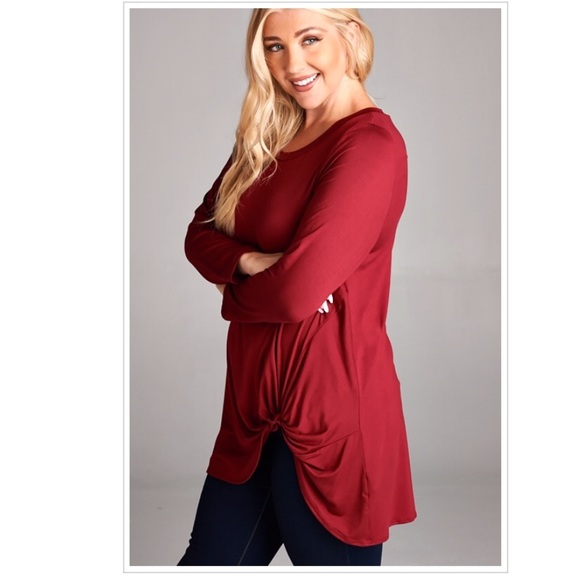 Emerald Fashion Tops - Long Sleeves Twist Detail Tunic Top - 95% Rayon